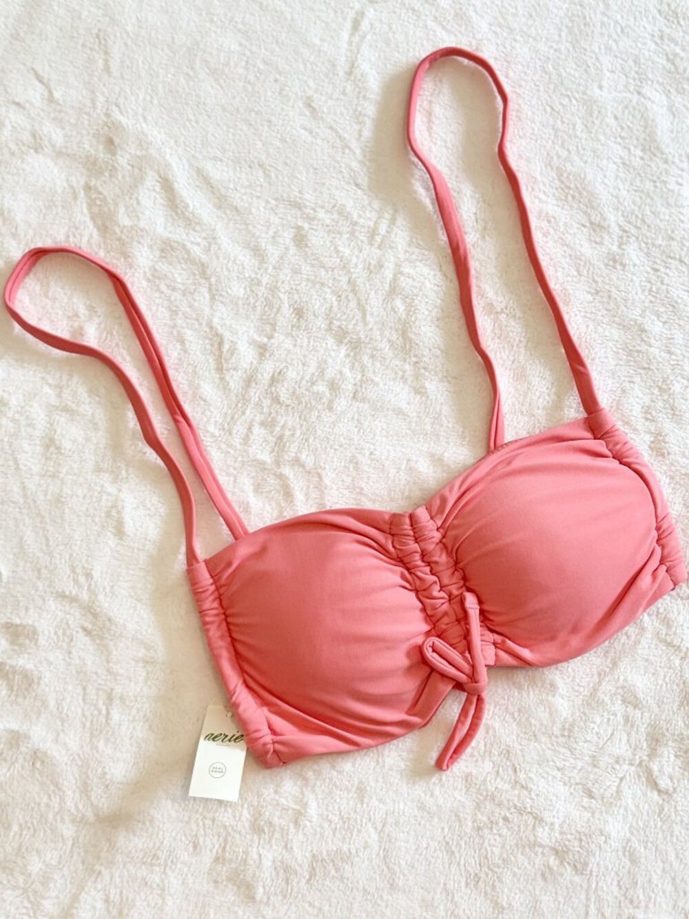 NWT Aerie Pink Coral Bandeau Ruched Bikini Top - Size: Small - Picture 2 of 10